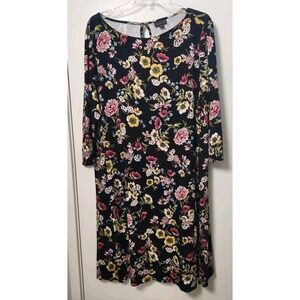 J. Jill Wearever Collection Floral 3/4 Sleeve A-Line Dress Women's XL Travel‎